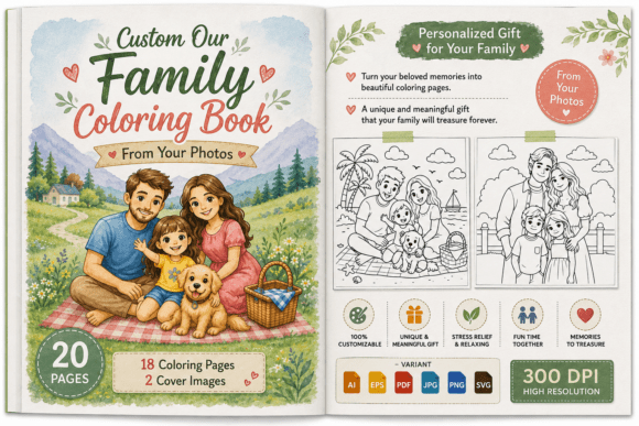 Custom Our Family Coloring Book for Your