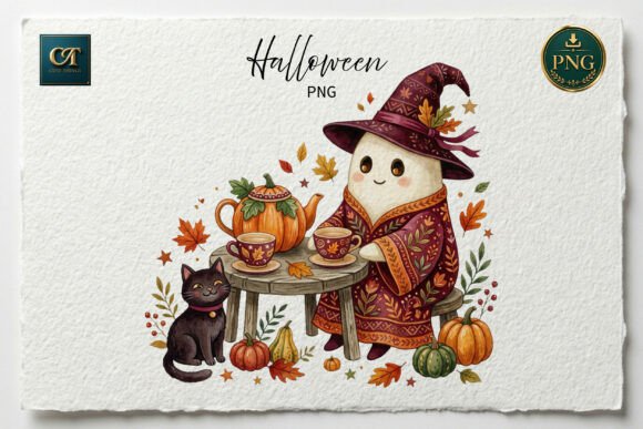 Cute Ghost Tea Party Halloween Clipart