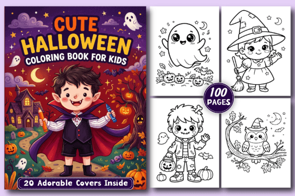 Cute Halloween Coloring Book for Kids: 100 Pages + 20 Covers | Friendly Vampires & Zombies