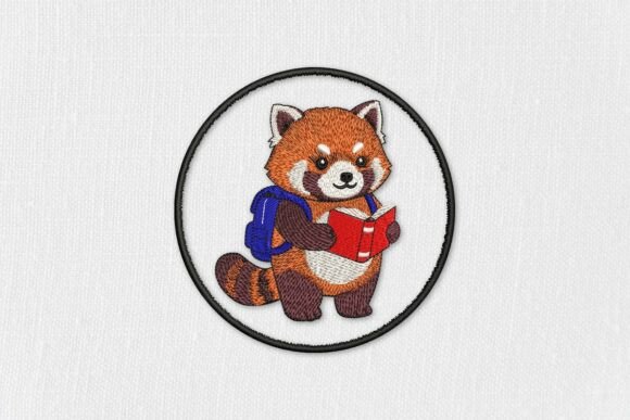 Cute Red Panda Student Reading Book