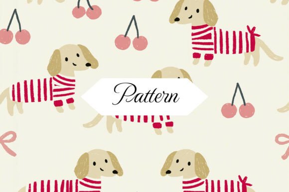 Dachshunds Pattern, Watercolor Dog Art