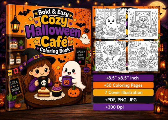 Easy Cozy Halloween Cafe Coloring Book