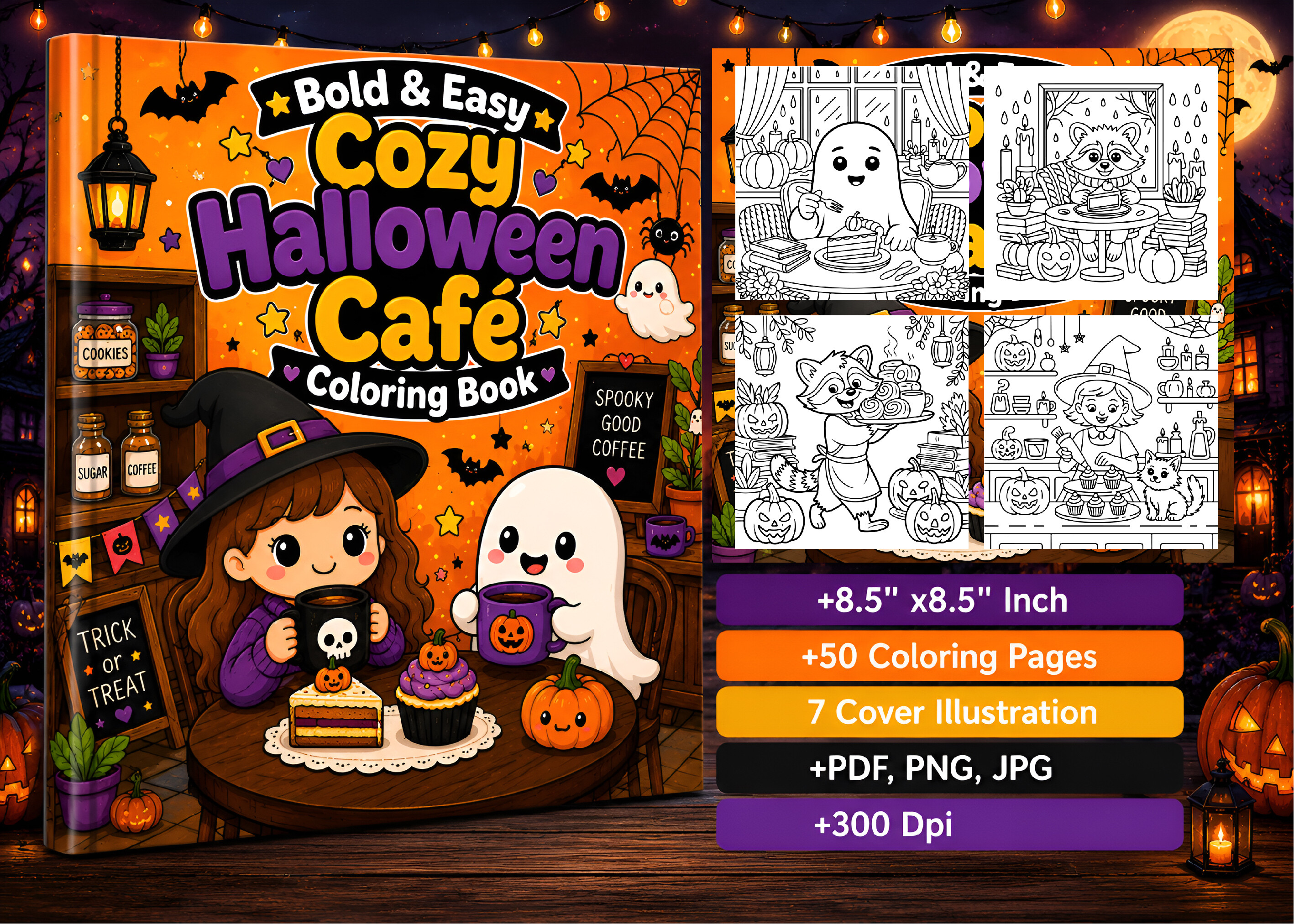 Easy Cozy Halloween Cafe Coloring Book