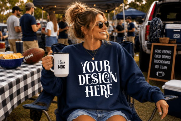 Gildan 18000 Sweatshirt Football Mockup