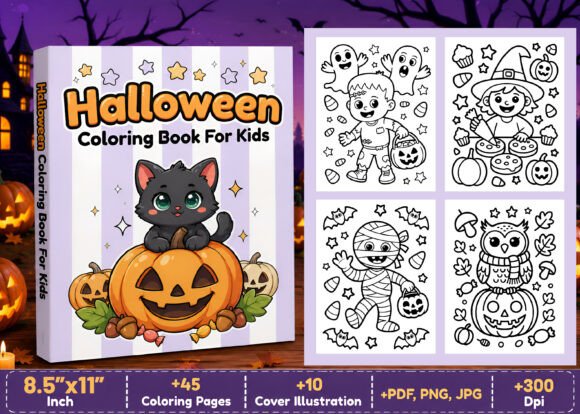 Halloween Coloring Book for Kids Ages 4-8: 45 Bold & Easy Pages | Premium Cover Included | 8.5x11
