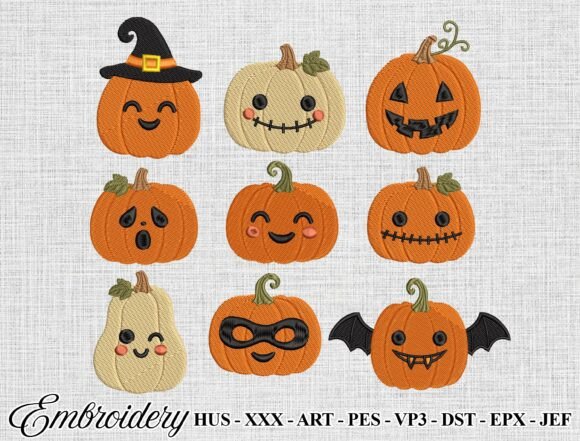 Halloween Pumpkin Embroidery File Bundle