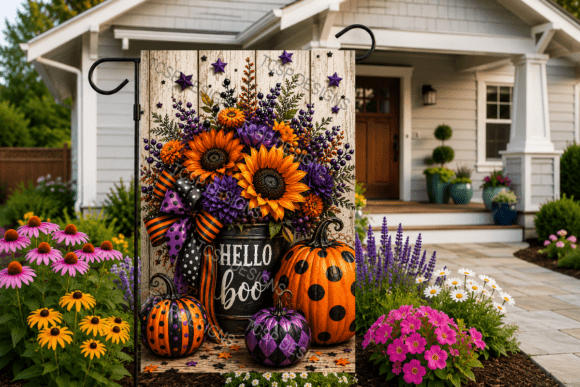 Hello Boo Halloween Garden Flag