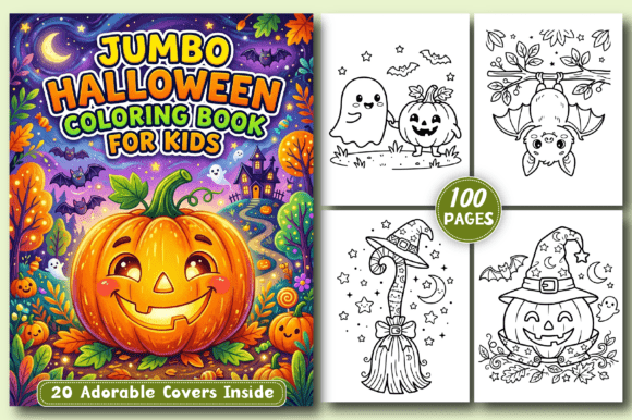 Jumbo Halloween Coloring Book for Kids: 100 Adorable Pages + 20 Covers | Print-Ready PDF & PNG