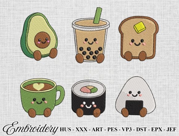Kawaii Food Embroidery Design Bundle