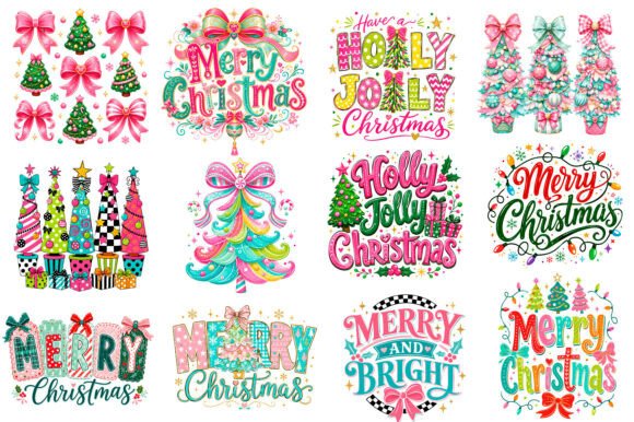 Preppy Pink Christmas PNG Bundle
