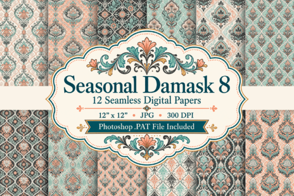 Seasonal Damask 8 Papers & Patterns