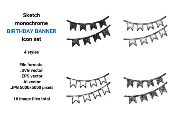 Sketch Birthday Banner Icon Set