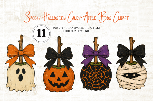 Spooky Halloween Candy Apple Bow Clipart