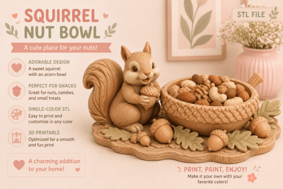Squirrel Nut Bowl STL | Woodland Animal 3D Printable Decor - Image 1
