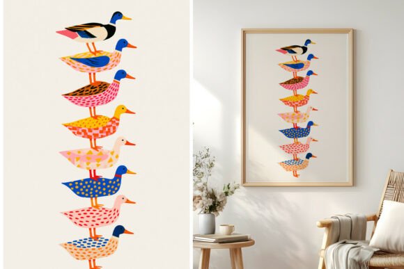 Stacked Ducks Whimsical Wall Art Print