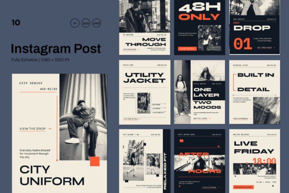 Streetwear Fashion Instagram Post Pack Graphics