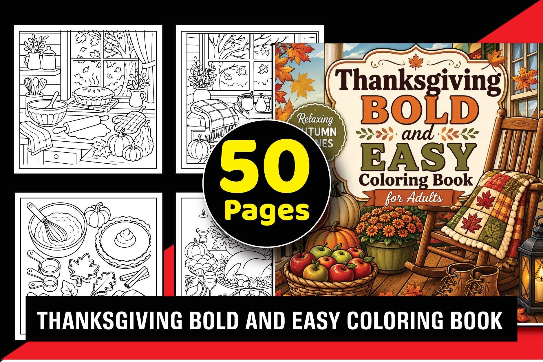Thanksgiving Bold Easy Coloring Book