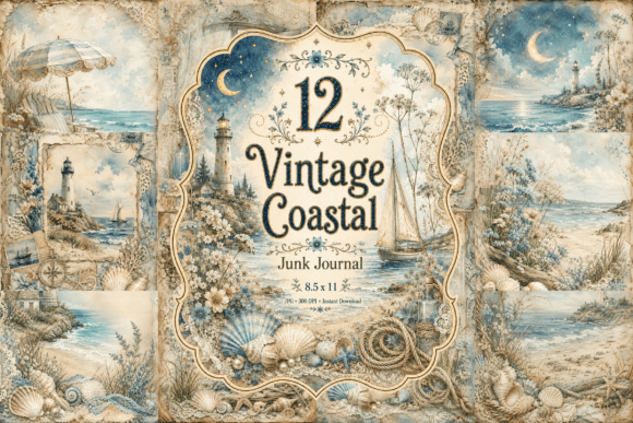 Vintage Coastal Junk Journal Pages