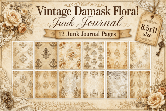 Vintage Damask Floral Junk Journal