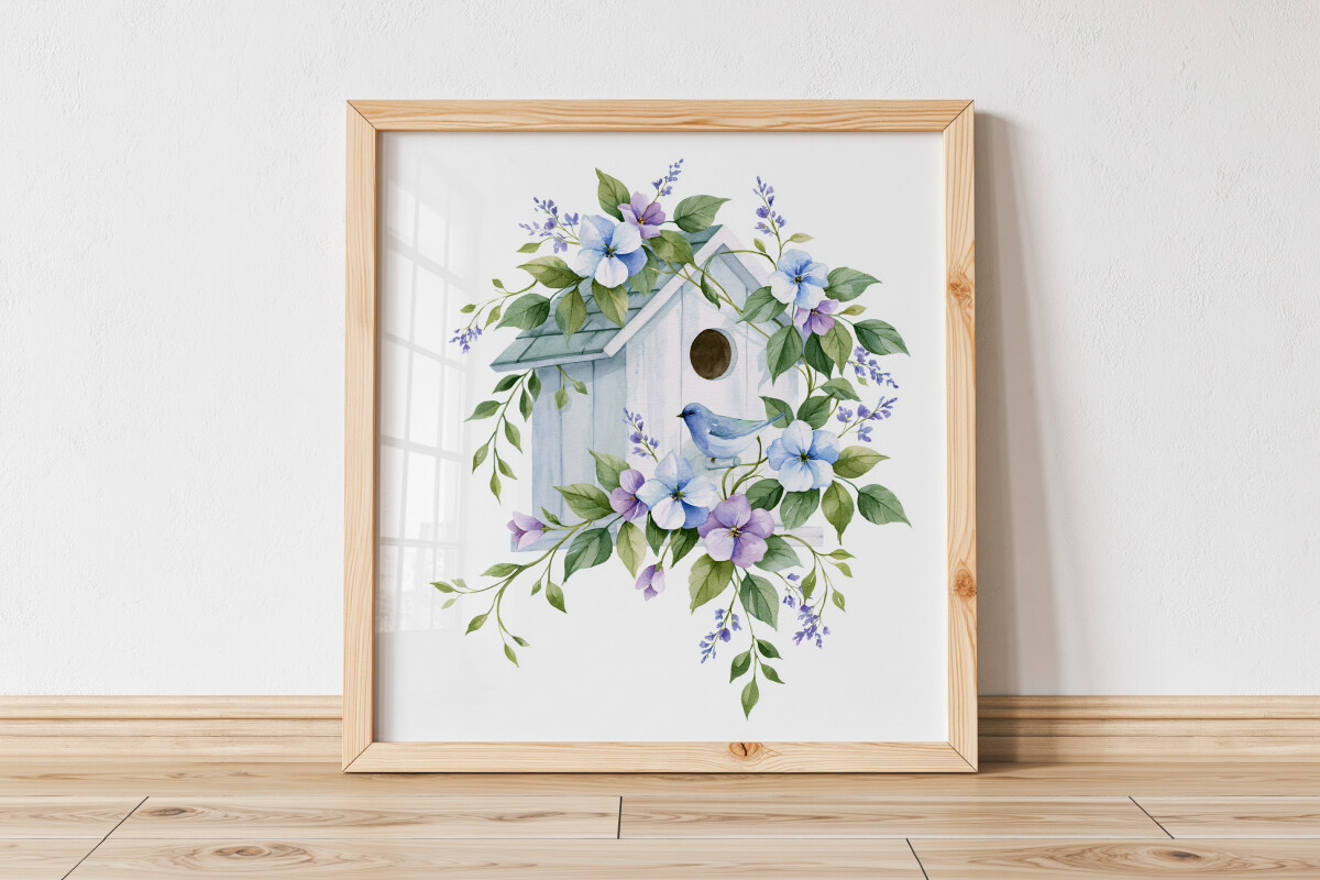 Watercolor Birdhouse Nursery Poster