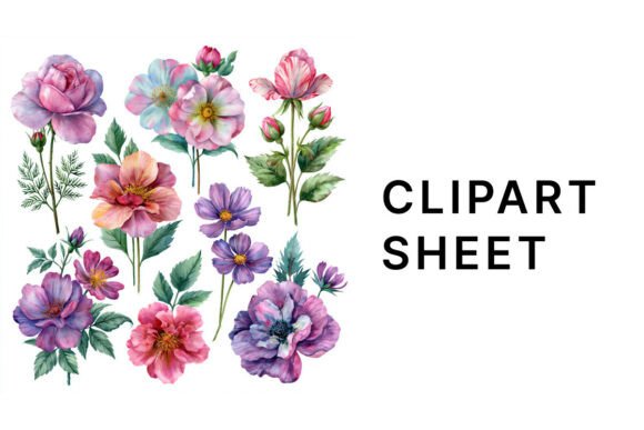 Watercolor Pink and Purple Blooms Set
