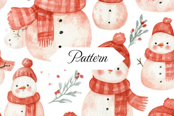 Watercolor Snowmen Winter Pattern