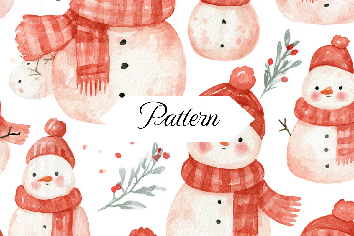 Watercolor Snowmen Winter Pattern