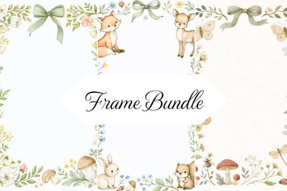 Watercolor Woodland Frames, Art Bundle