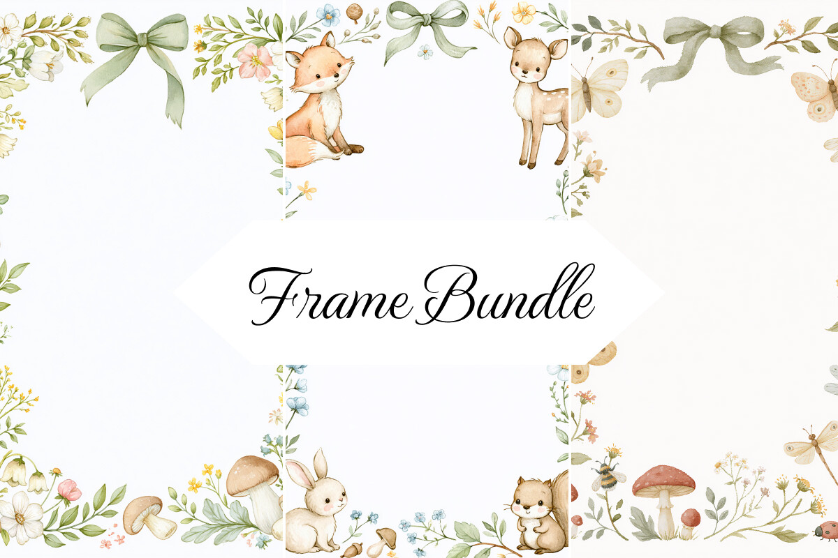 Watercolor Woodland Frames, Art Bundle