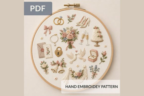 Wedding Embroidery Pattern PDF Romantic