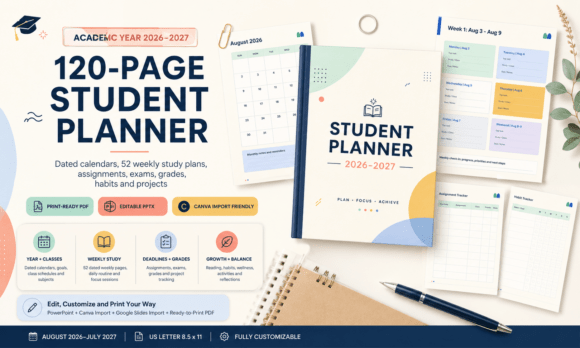 2026-2027 Editable Student Planner