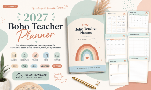 2027 Boho Teacher Planner KDP Interior