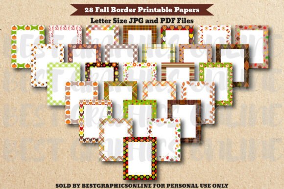 28 Fall Leaves Border Note Papers Bundle