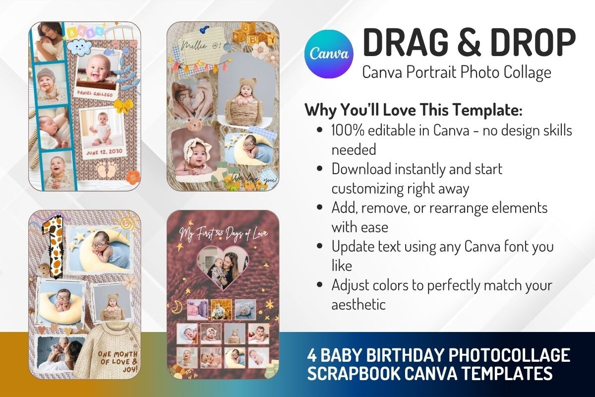 4 Baby Birthday Scrapbook Canva Template