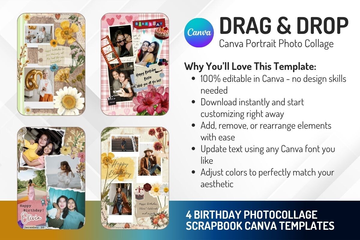 4 Birthday Photo Collage Canva Templates