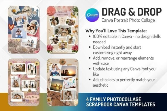 4 Family Scrapbook Canva Templates