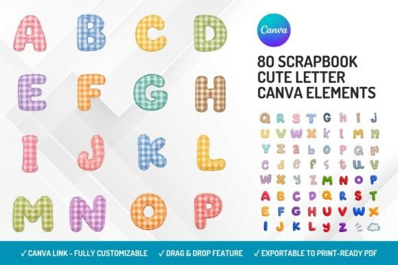 Cute scrapbook letter Canva elements for personalized designs