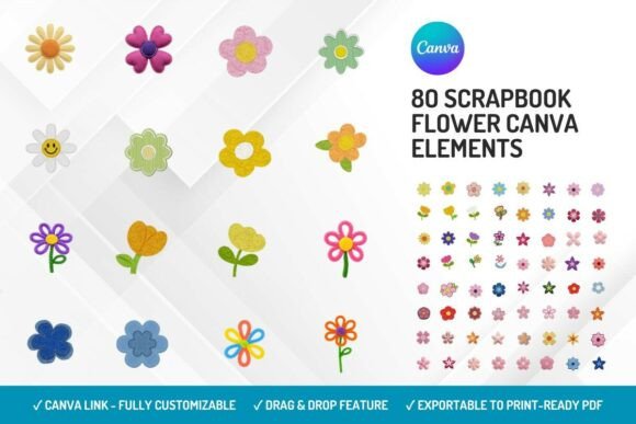 Scrapbook flower Canva elements for floral creative designs