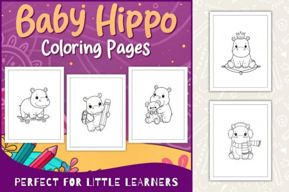 Baby Hippo Coloring Pages for Kids