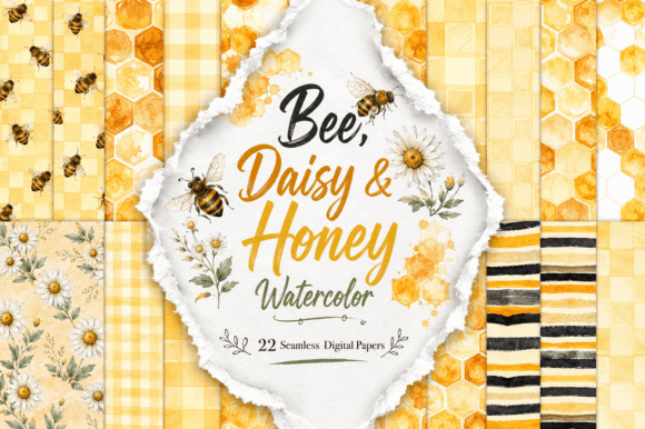 Bee, Daisy & Honey Watercolor Pattern