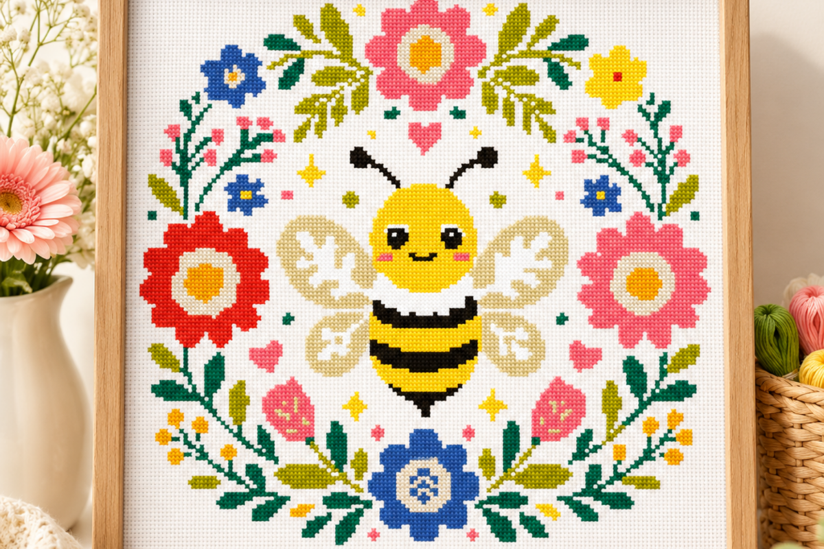 Bee Flower Cross Stitch Pattern