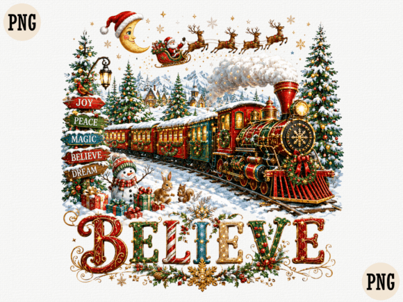 Believe Christmas Train PNG, Santa Sleig