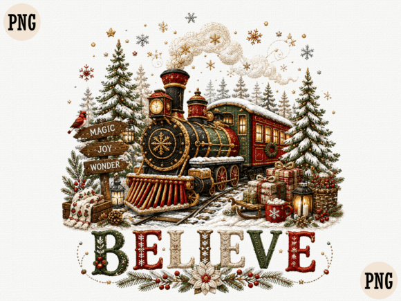 Believe Vintage Christmas Train PNG
