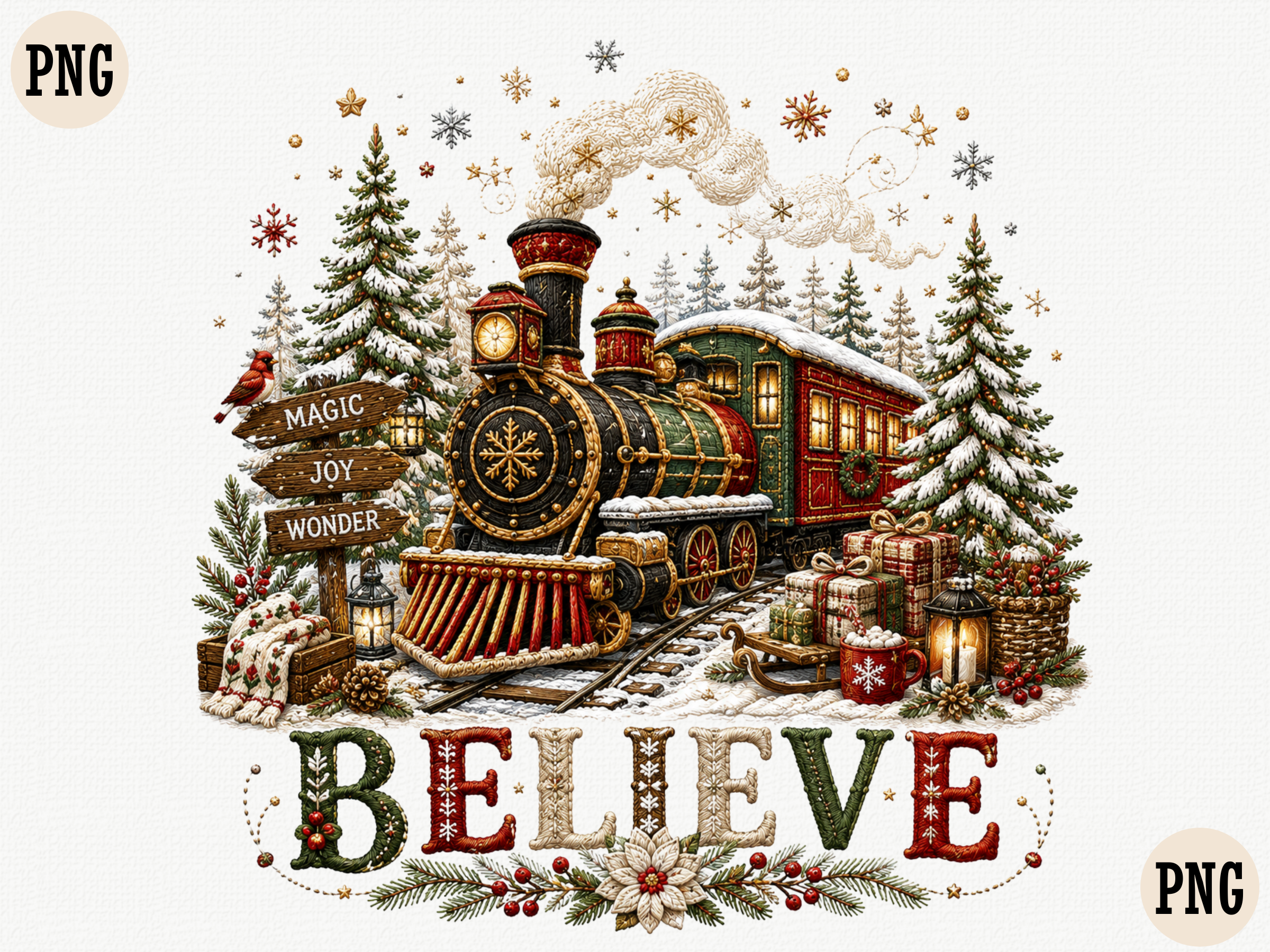 Believe Vintage Christmas Train PNG