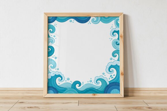 Blue Wavy Frame, Digital Wave Border