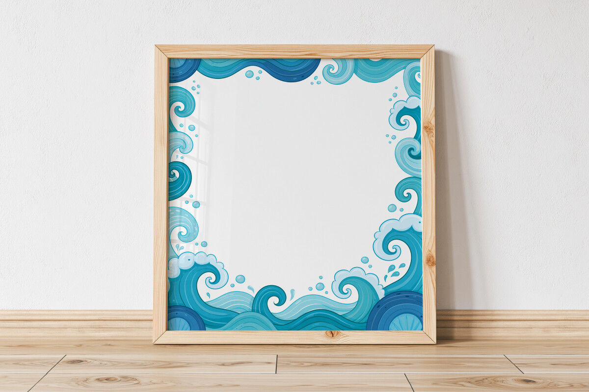 Blue Wavy Frame, Digital Wave Border