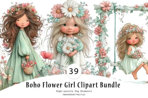 Boho Flower Girl Clipart Bundle