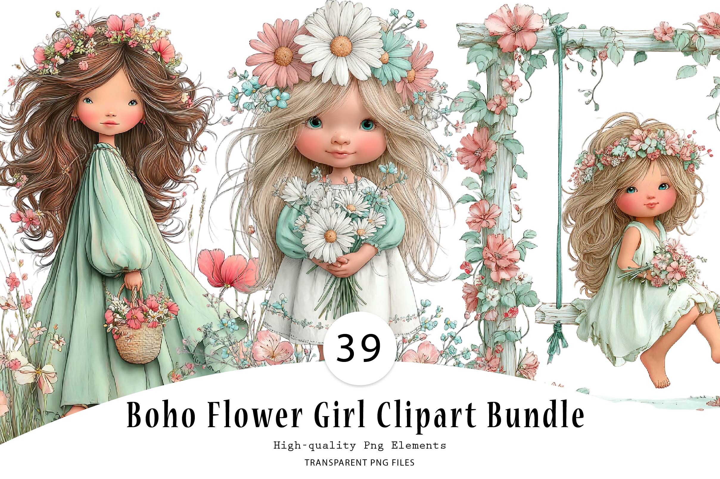Boho Flower Girl Clipart Bundle