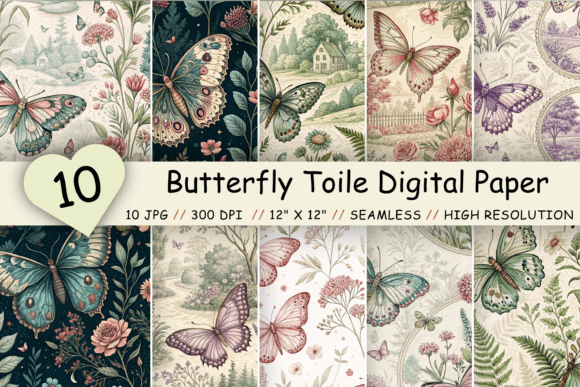 Butterfly Toile Digital Paper Pack