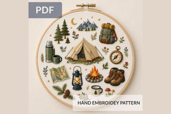 Camping Hand Embroidery Pattern PDF Outd